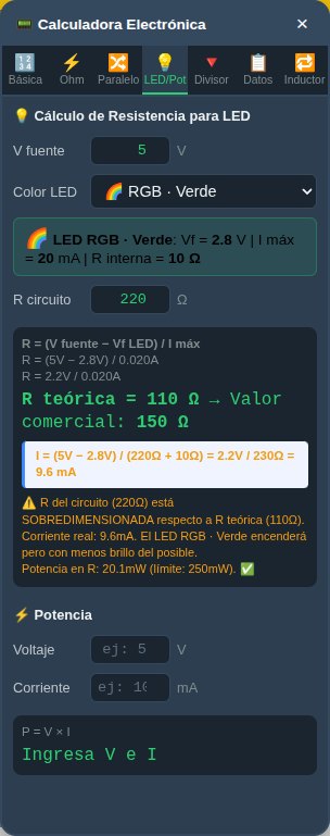 Calculadora con el verde del RGB